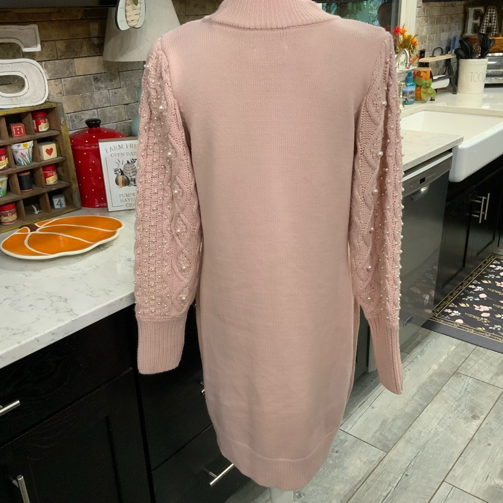 Eliza J Faux Pearl Knit Sweater Dress Size Large Blush Pink Classic Preppy New - Picture 7 of 11